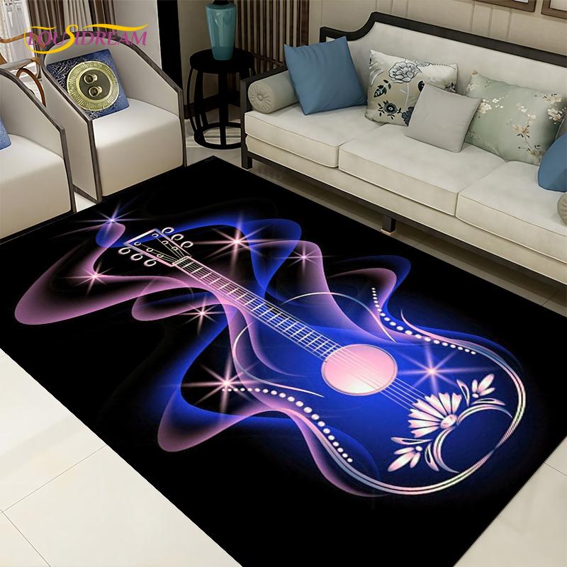 3D-Teppich mit kreativem Wasser- und Feuergitarren-Motiv, Teppiche für Wohnzimmer, Schlafzimmer, Dekoration, Küche, Badezimmer, rutschfeste Fußmatten