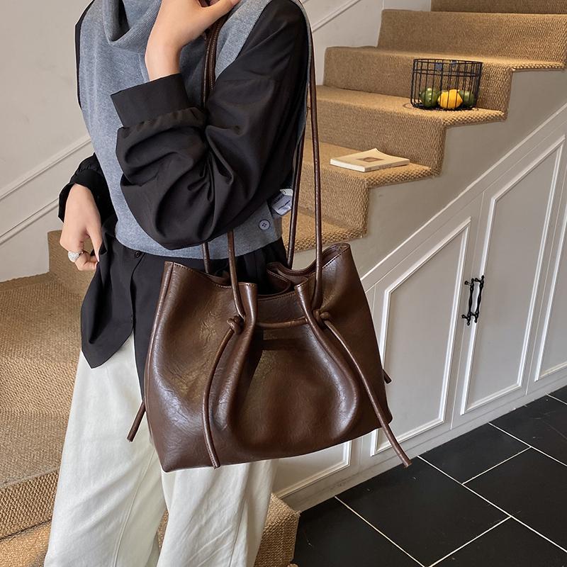 Lightweight Drawstring PU New Shoulder Bags High Quality Fashi Versatile Solid Color Sewing Thread Women's Crossbody Bags