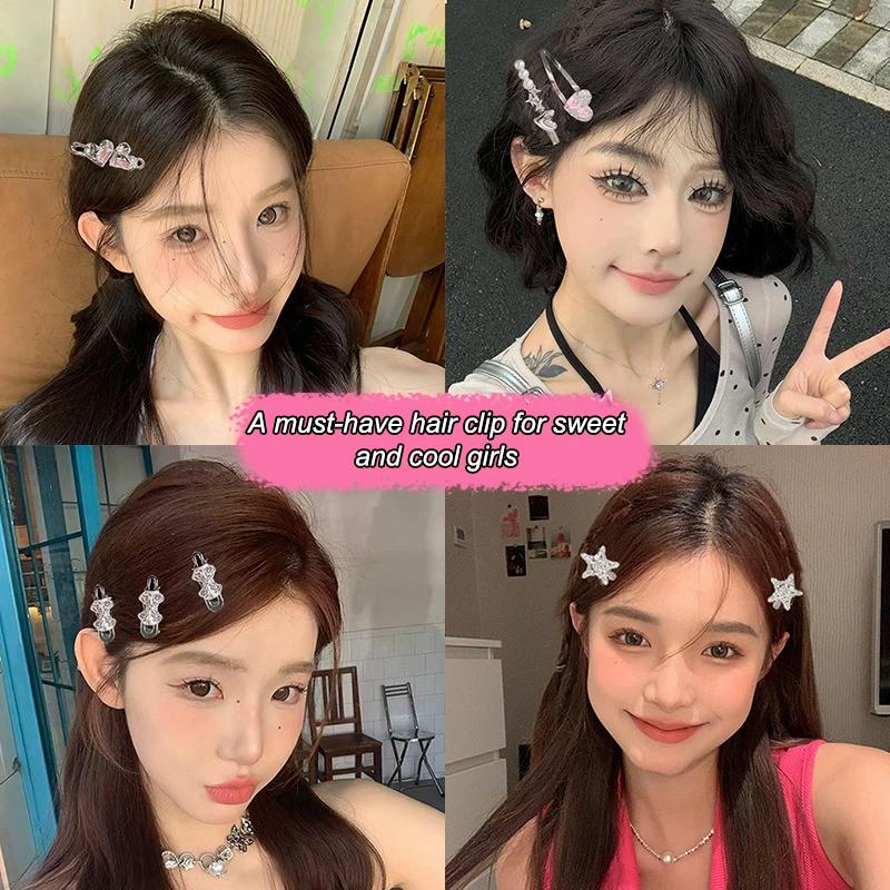 1Set Y2K Sweet Metal Hairpins Women Bow Side Bangs Barrettes Multiple Styles Seamless Duckbill Hairs Clip Girls Hair Accessoires