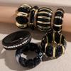 7 Styles Vintage Thick Resin Acrylic Bangles for Women Geometric Wide Chunky Elastic Bracelets Wood Bangle Metal Hand Jewelry