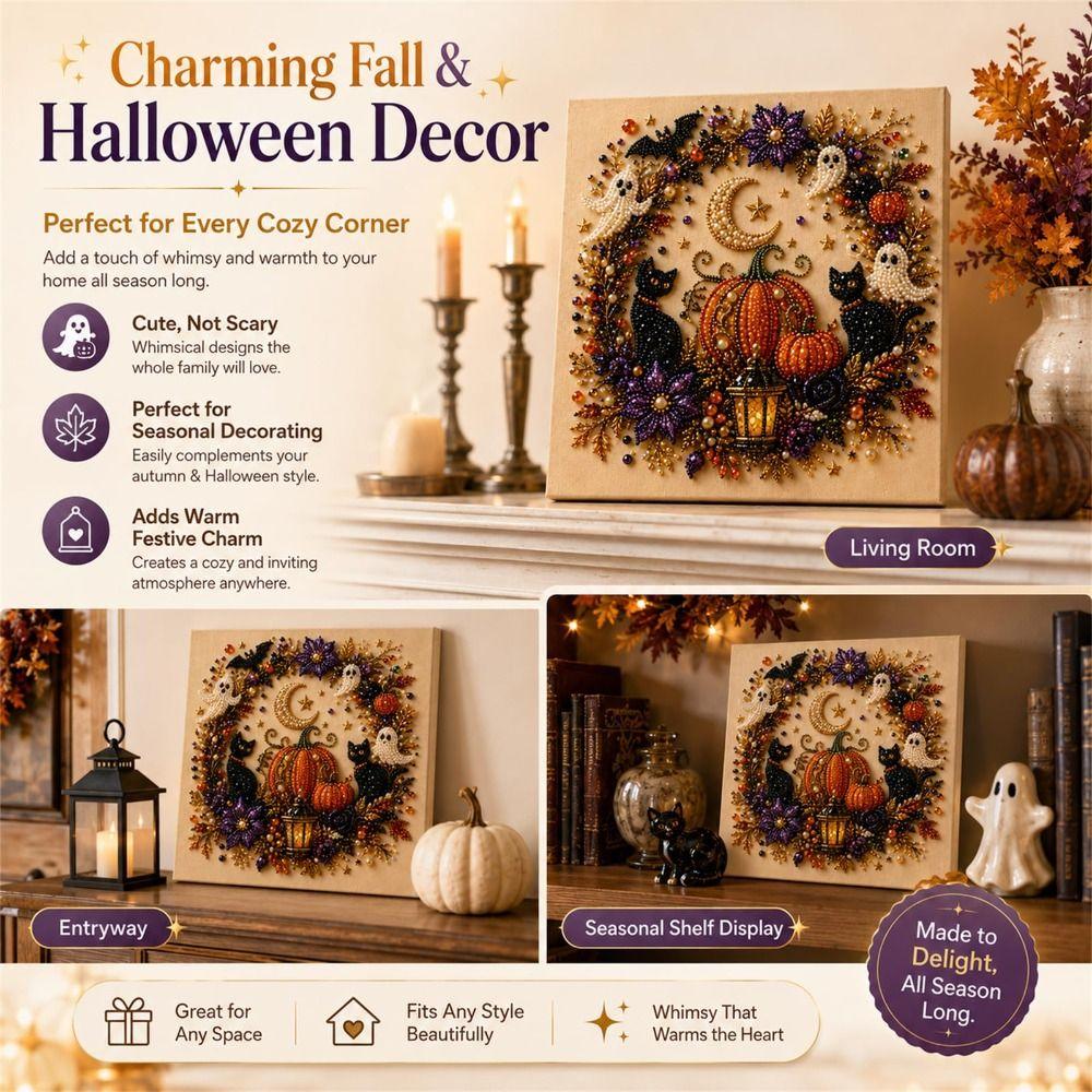 Resin Pearls DIY Pearl Art Kit Preprinted Canvas Halloween Pearl Art Seasonal Home Decor