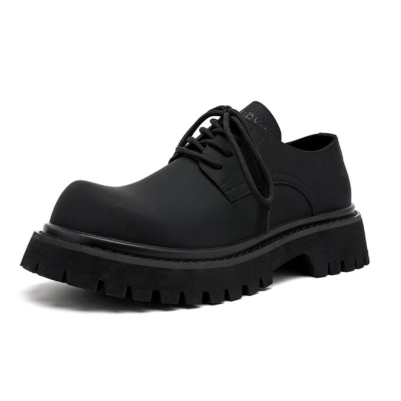 Fashion Brand Men's Lace Up Oxford Shoes Thick Sole Business Wedding Shoes Round Toe Green Sole Platform British Outdoor Casual Shoes