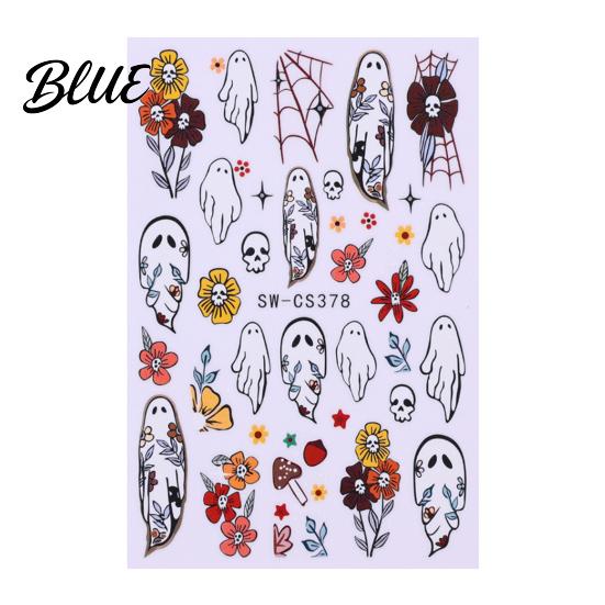 Adhesive Manicure Decals Halloween Nail Art Stickers Ghost Flower Skull Spider Web Self-Adhesive Embellishments Decals DIY Supplies for Women Girls