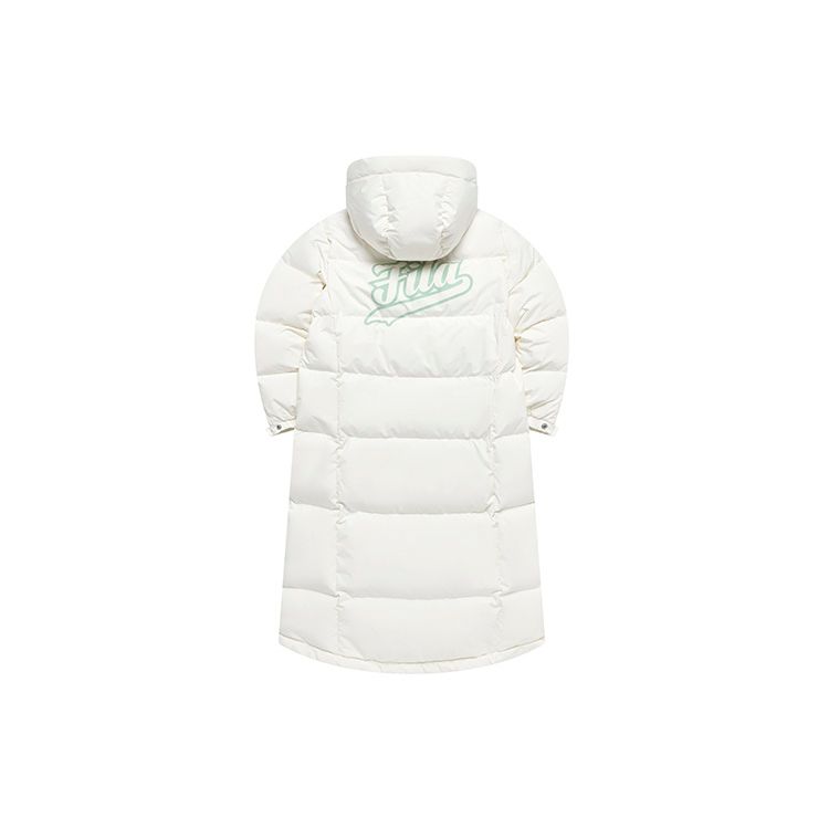 Fila Fusion Solid Color Logo Patch Fashion Hooded Casual Warm Long Down Jacket Women outerwear Cloud-White T11W242908F-WT