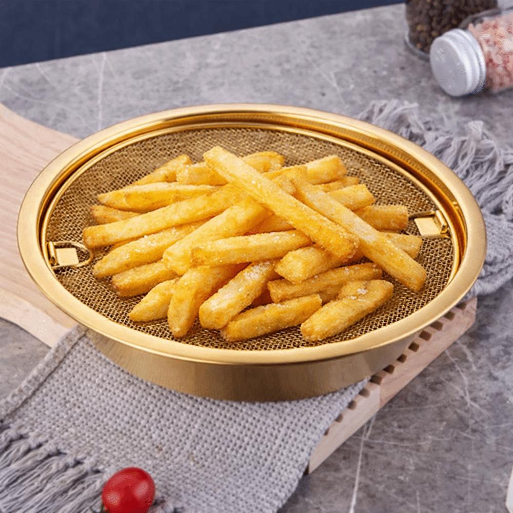 With Drainer Net Stainless Steel Oil Drain Pan Double-ear Handle Snack Serving Dish  Tempura