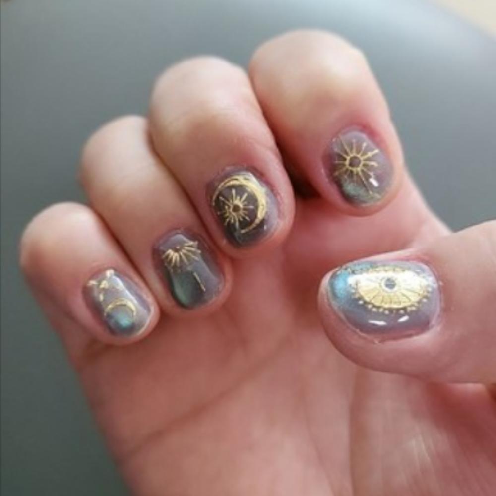 Retro-style DIY nail  Two(2) Gold stickers with floral patterns; strong-adhesive for nails or phone cases.