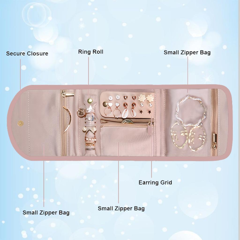 1 Pc Travel Jewelry Storage Box With Foldable Jewelry Roll, Suitable For Travel Rings, Necklaces, Earrings, Bracelets, Mini