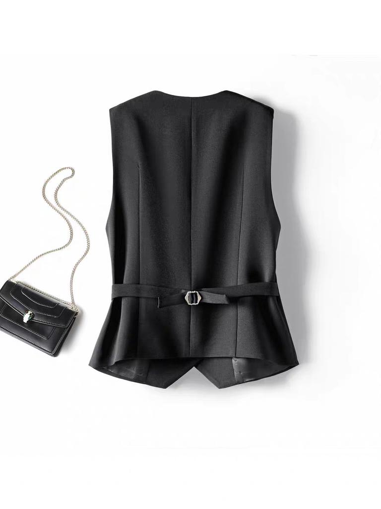 Short Suit Vest Women's Fashionable Versatile Spring Autumn Sleeveless Layering Commute Shoulder Pad No Fill Outerwear