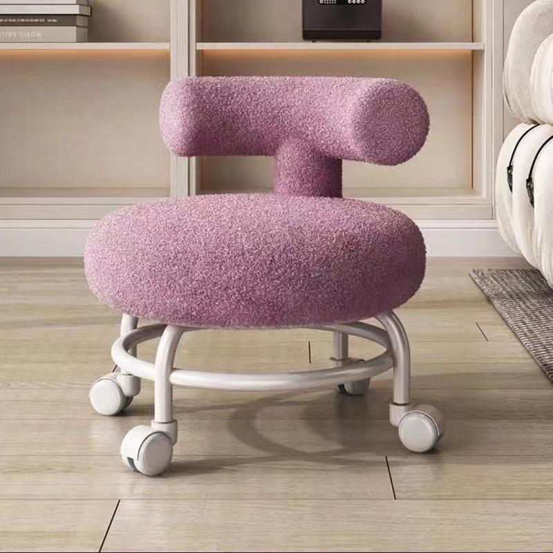 Cream Style Dormitory Villa Makeup Ottomans American Household Bedroom Shoe Stools Hotel Simple Study Back Chairs with Wheels