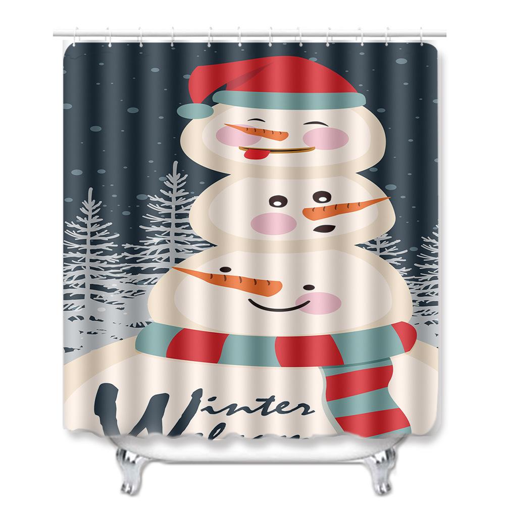 Christmas Home Door Mat Bathroom Toilet Shower Curtain Four-Piece Floor Mat Bedroom Absorbent Carpet