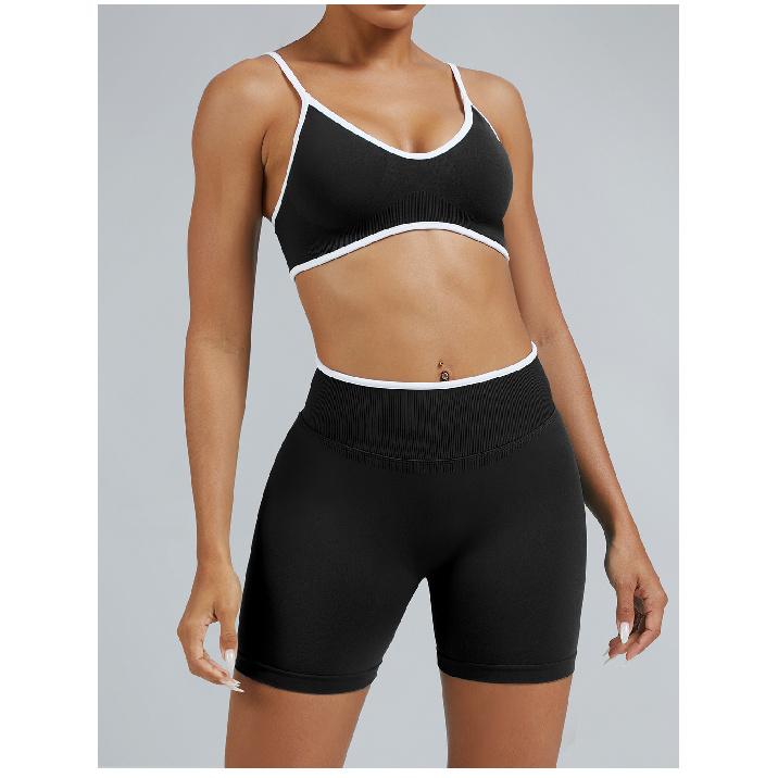 Nahtlose farblich abgesetzte Yoga-Shorts, eng anliegende sportliche Shorts mit Pfirsich-Hüftlifting, Damen-Outdoor-Lauf- und Fitnesshose