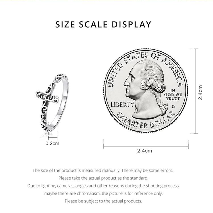 Bamoer Vintage Cross Open Ring 925 Sterling Sliver Embossed Patterns Finger Adjustable Size 5-9 Rings For Party Jewelry