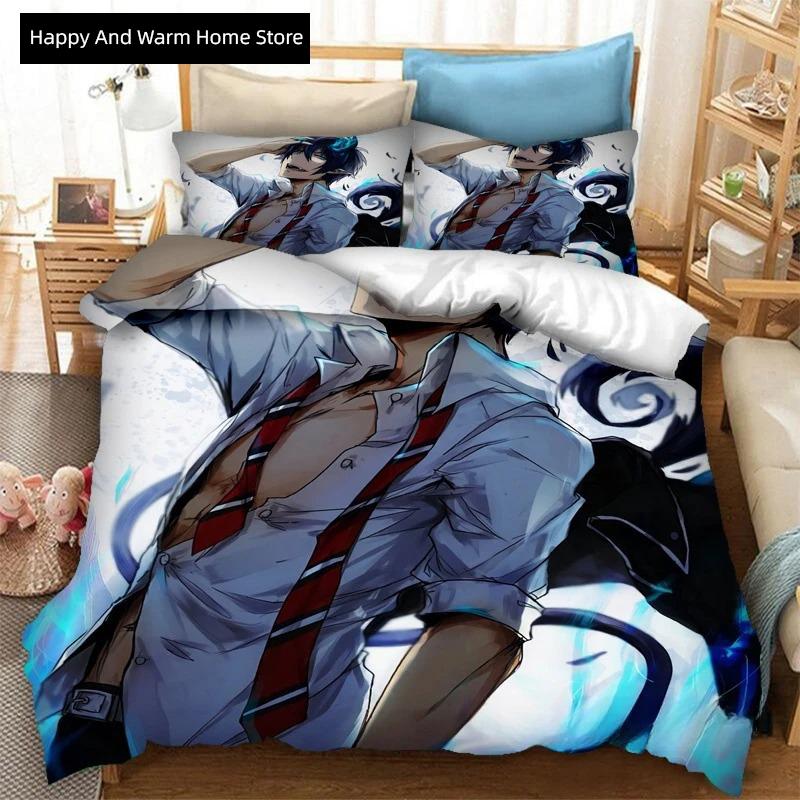 Fashion 3D Printing Anime Blue Exorcist Beding Set Soft Duvet Covers Pilowcases One Piece Warm Comforter Beding Sets Bedclothes Bed