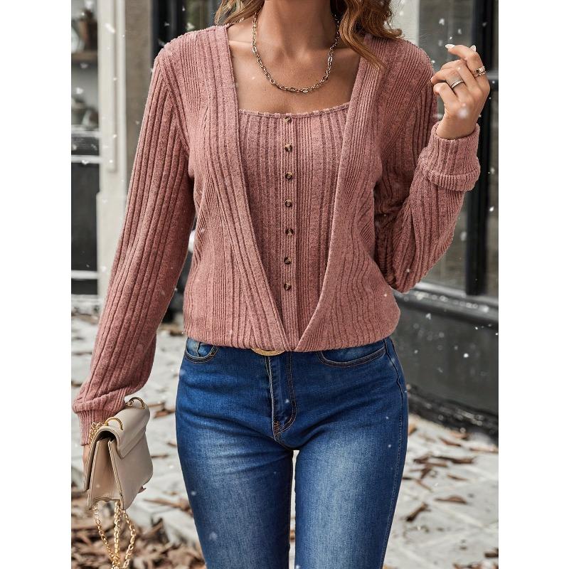 Women's Casual Style Autumn-winter Printed Long-sleeved Square-neck Sweater