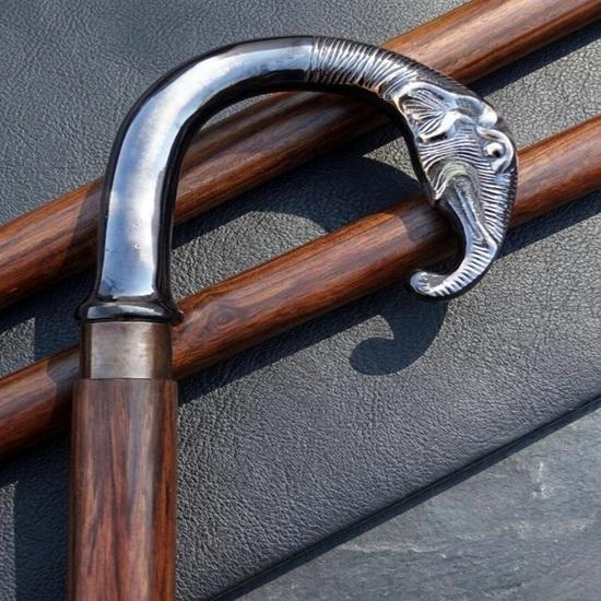 Elephant Head Brass Handle Walking Cane Detachable Wooden Walking Stick