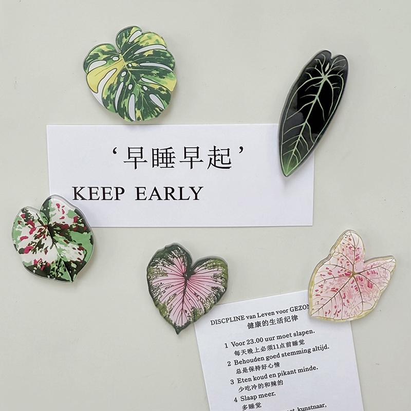 Plants Leaves Fridge Magnet Pink Princess Plant Refrigerator Sticker Acrylic Simulation Leaf Magnet Sticker Home Kitchen Decor