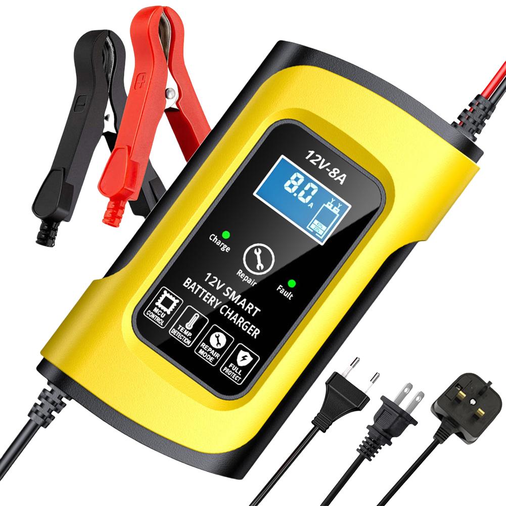 12V 8A Car Battery Charger 3 Stage Charging Smart Full Automatic Charger Digital Pulse Repair Charger for Car Motorcycle