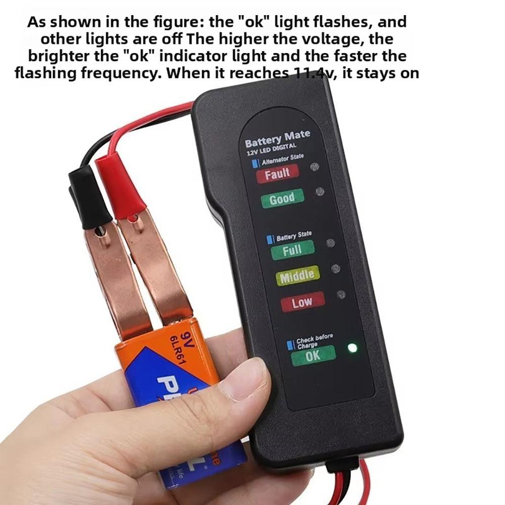 1Pcs 12V Battery Level Battery Tester Red Yellow Green Display Copper Wire Alternator Tester BT-170 ABS Battery Checker