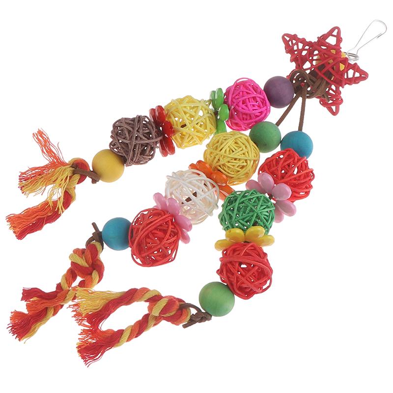 Papagal de mestecat jucărie de pasăre cu muscatură în picioare, colorat, în formă de Rattan, cu colivie, pentru papagal