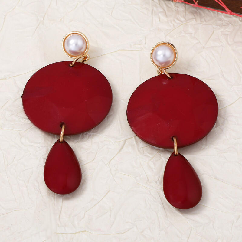 Exaggerated Imitation Pearl Geometric Round Splicing Earrings for Women Lady Temperament Personality Drop Earrings Jewrely Gift