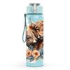 1 ud. Vaca de las Highlands Estampado de Granja de Flores Silvestres Botella de Agua Deportiva de Plástico de Color de 750 ml Tapa con Pitorro abatible Antifugas Adecuada para Deporte Oficina Uso en Casa