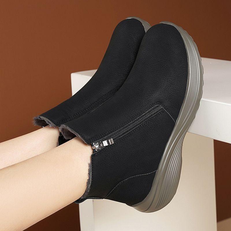 Middle-aged and Elderly Mother Cotton Shoes Women's Winter Velvet Grandma Soft Leather Soft Sole Elderly Shoes Wool Integrated Snow Boots Cotton Boots