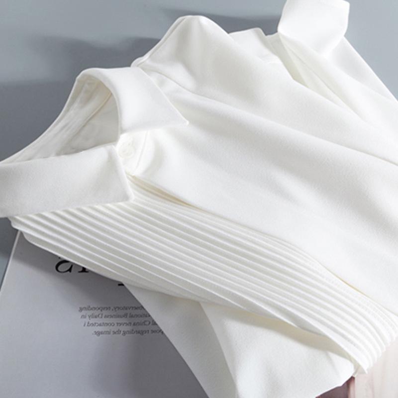 White Pleated Chiffon Square Neck Long Sleeve Shirt for Women Large белый
