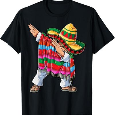 Dabbing Mexican Poncho Cinco De Mayo Boys Men Short Sleeve Sombrero Dab T-Shirt