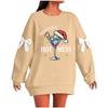 Ladies' Christmas Printed Bow Round Neck Long Sleeved Loose Pullover Sweater Sweatshirt Top