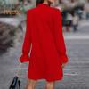 Women Dress Lace-up Bow Faux Pearl A-line Puff Sleeves Pure Color Above Knee Length Mini Dress Prom Party Dating Short Dress