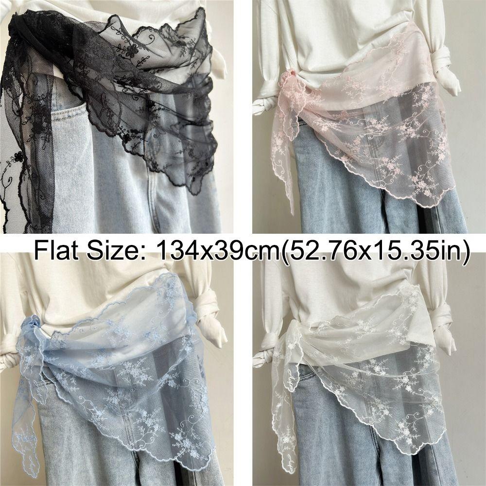 Trend Floral Embroidery Women's Lace Belt Versatile Korean Version Hem Skirt Triangle Scarf Women's Pants Waist Decorative