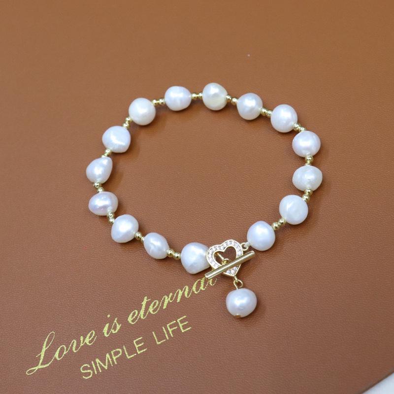 Women s 8-9mm Natural Freshwater Pearl Bracelet with Heart OT Clasp - Korean Niche Design, Simple, Versatile Jewelry. Adjustable Opening