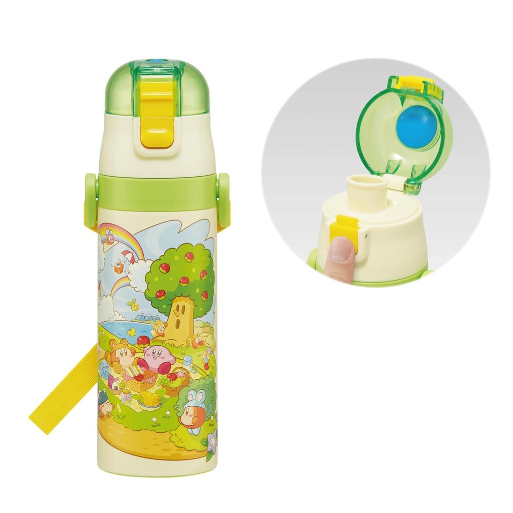 Skater Water Bottle for Kids, Direct Drinking, 470ml, Kirby Star Design, Picnic, Boys, Insulated, Stainless Steel, Lightweight, Sports Bottle, Kids,