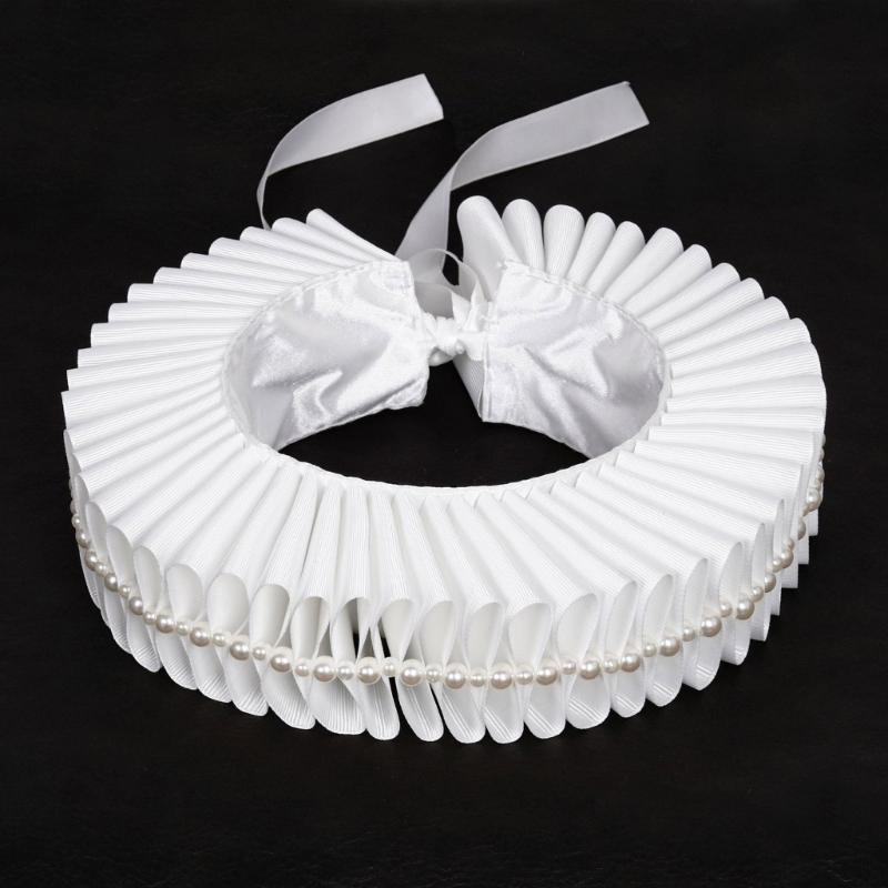 Elizabethan Ruff Collar Detachable Neck Ruff Decorative Collar With Elegant Pearls For Themed Event Stage Dressingup