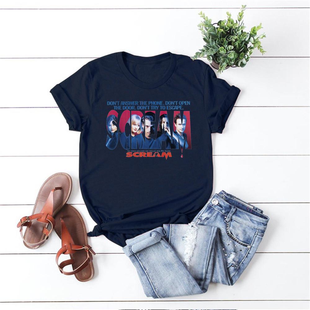 

2026 Scream Movie Tshirt Retro 90s Horror Film Shirt Aesthetic Vintage Shirts Unisex Gothic Style Tees Hipster Summer Tops XL