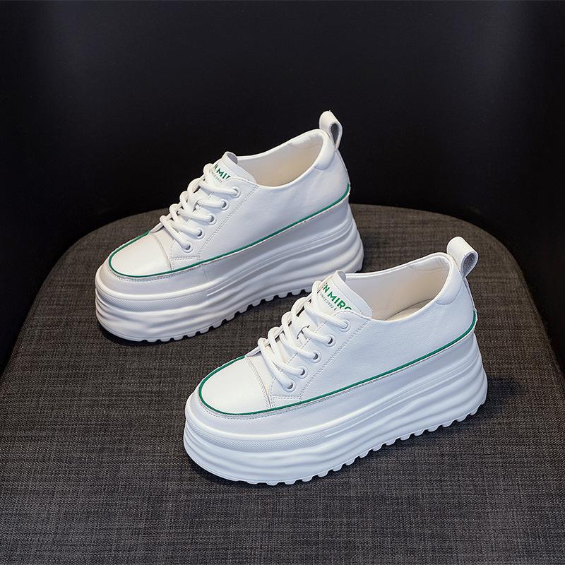 Leather little white shoes women's autumn waterproof women's shoes new thick-soled muffin shoes inner height increase casual single shoes women