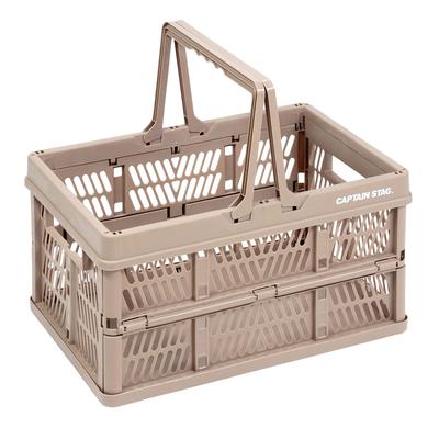 Captain Stag Foldable Container Basket L Size 450×315×255mm 26L Khaki Folded Height 65mm