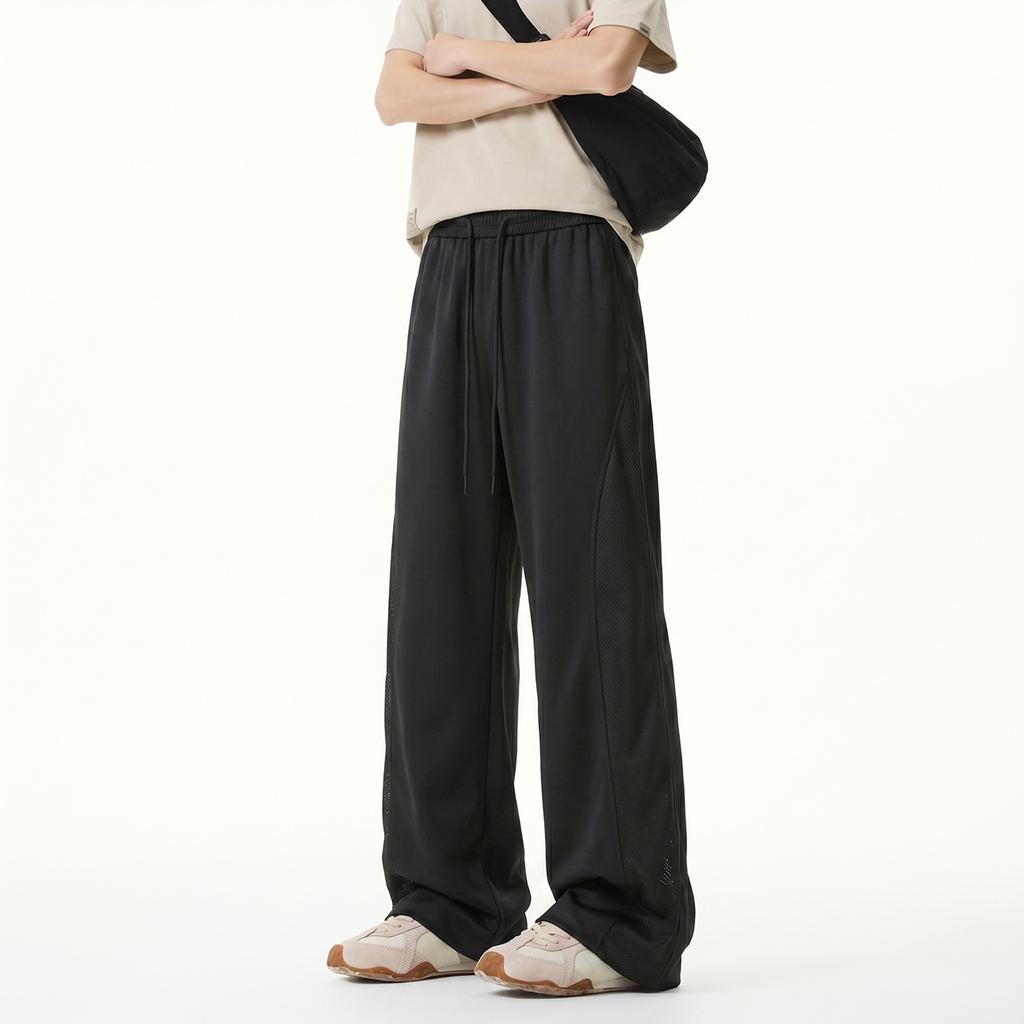 Summer Ice Silk Wide-leg Pants Men's American Miter Mesh Quick-drying Thin Micro-pull Scimitar Casual Floor Pants
