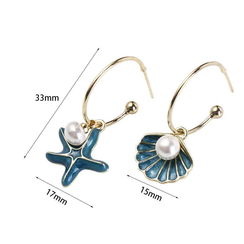 Blue Pearl Earrings Starfish Women Jewelry C-shape Eardrops Beach Party