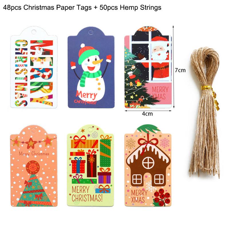 48/50Pcs Merry Christmas Kraft Paper Tags DIY Handmade Gift Wrapping Paper Labels Santa Claus Hang Tag Ornaments New Year Decor