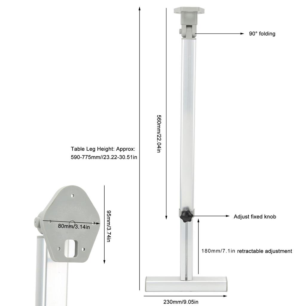 RV Foldable Bar Support 590 to 775mm Height Adjustable Heavy Duty T Bar Anodized Table Support Legs For Campers Caravans