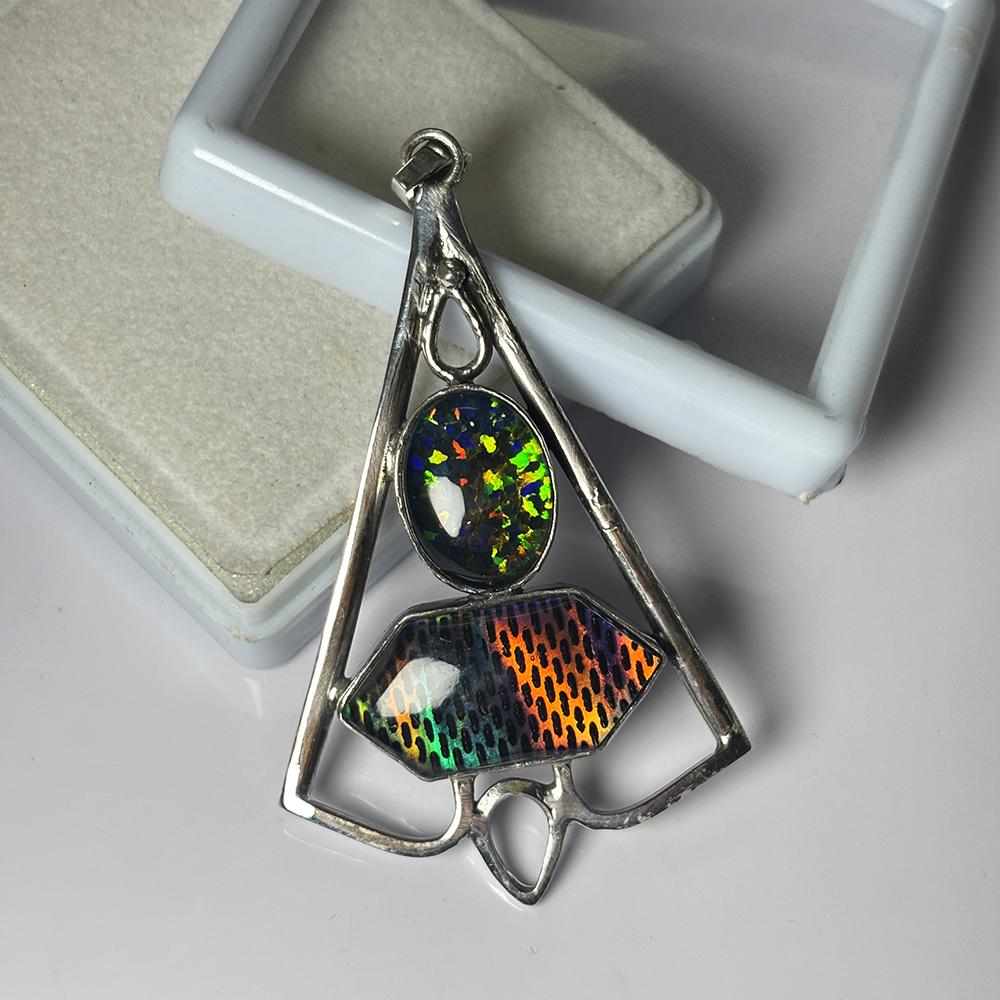 

Multi Color Opal Pendant | 64 Ct Natural 925 Sterling Silver Certified Gems my.pds-388-k 26.16 mm approx. різнокольоровий