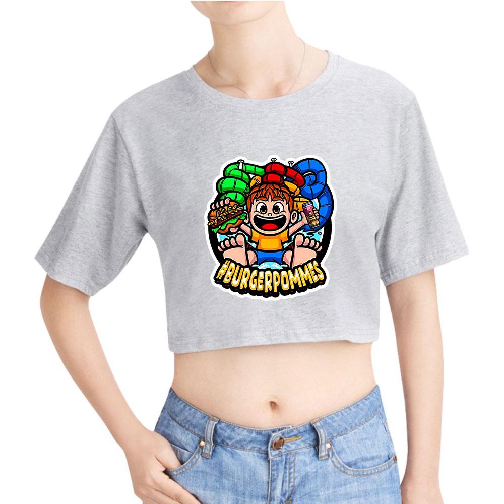 Letnia Moda Damska Seksowny Burger Frytki ICrimax Nadruk Krótki Rękaw Crop Top Zabawne Koszulki Hipster O-szycie Fajne Topki