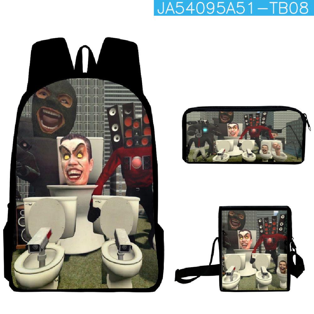 Skibidi Toilet Man Spoof Schoolbag Primary And Secondary School Backpack Satchel Pencil Bag Backpack Three-Piece Set