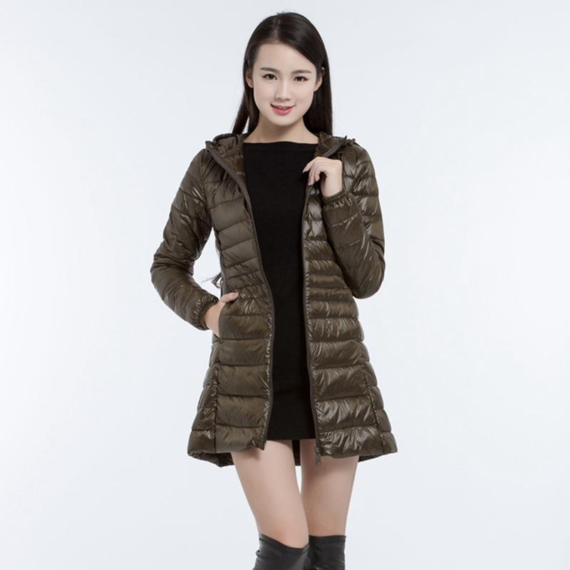 Pinghu leichte und dünne Daunenjacke Damen mittel und lang mit Kapuze Herbst und Winter neu schlank und leicht dünn große Größe Mantel