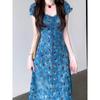 Chai Seventeen Summer Beautiful Small Skirt French Blue Floral Dress Women's Summer New Holiday Dress Foreign Style