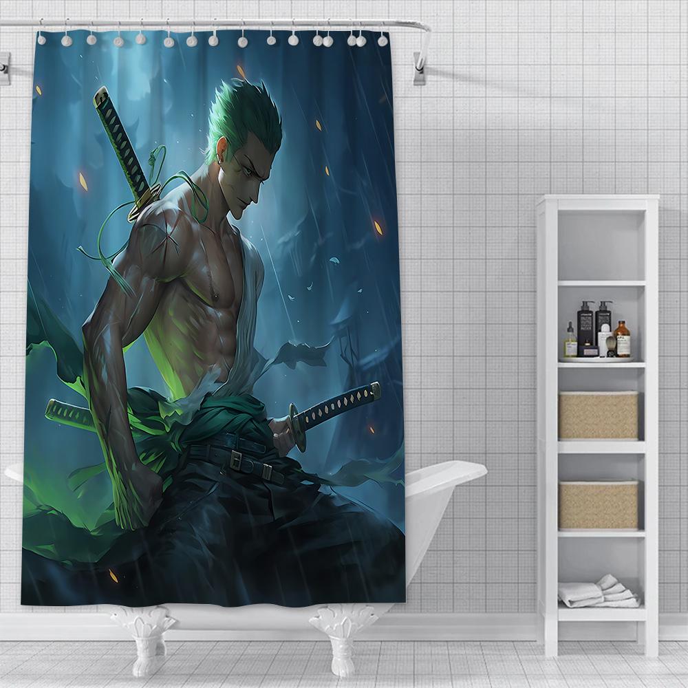 Hot P-PieceS Japan Anime One Shower Curtain Waterproof Polyester Fabric Paint Bath Curtain Home Bathroom Decor Curtain With Hook