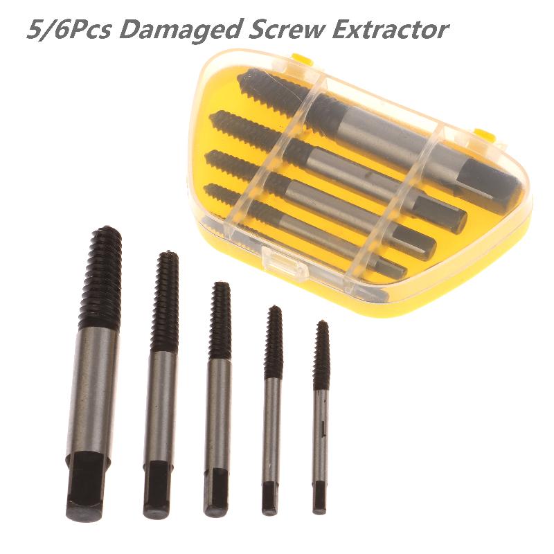 5/6Pcs Damaged Broken Screw Remover Kits Easy Out Damaged Bolts Remover Tool Chrome-Vanadium Steel Stripped Screw Extractor