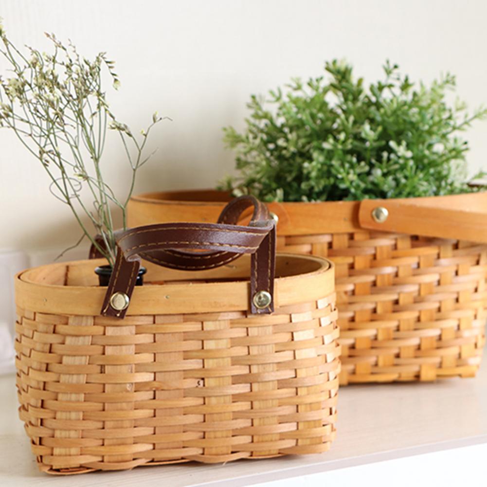 Storage Basket Eye-catching Reinforced Handle Wood Clothes Sundries Organizer Wicker Basket Garden Flower Vase Woven Basket 17x 13.5x 10cm