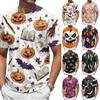 Men’s Halloween Printed Crew Neck Short Sleeve T Shirt Casual Fit Soft Fabric Pumpkin and Witch Hat Pattern Comfortable Top